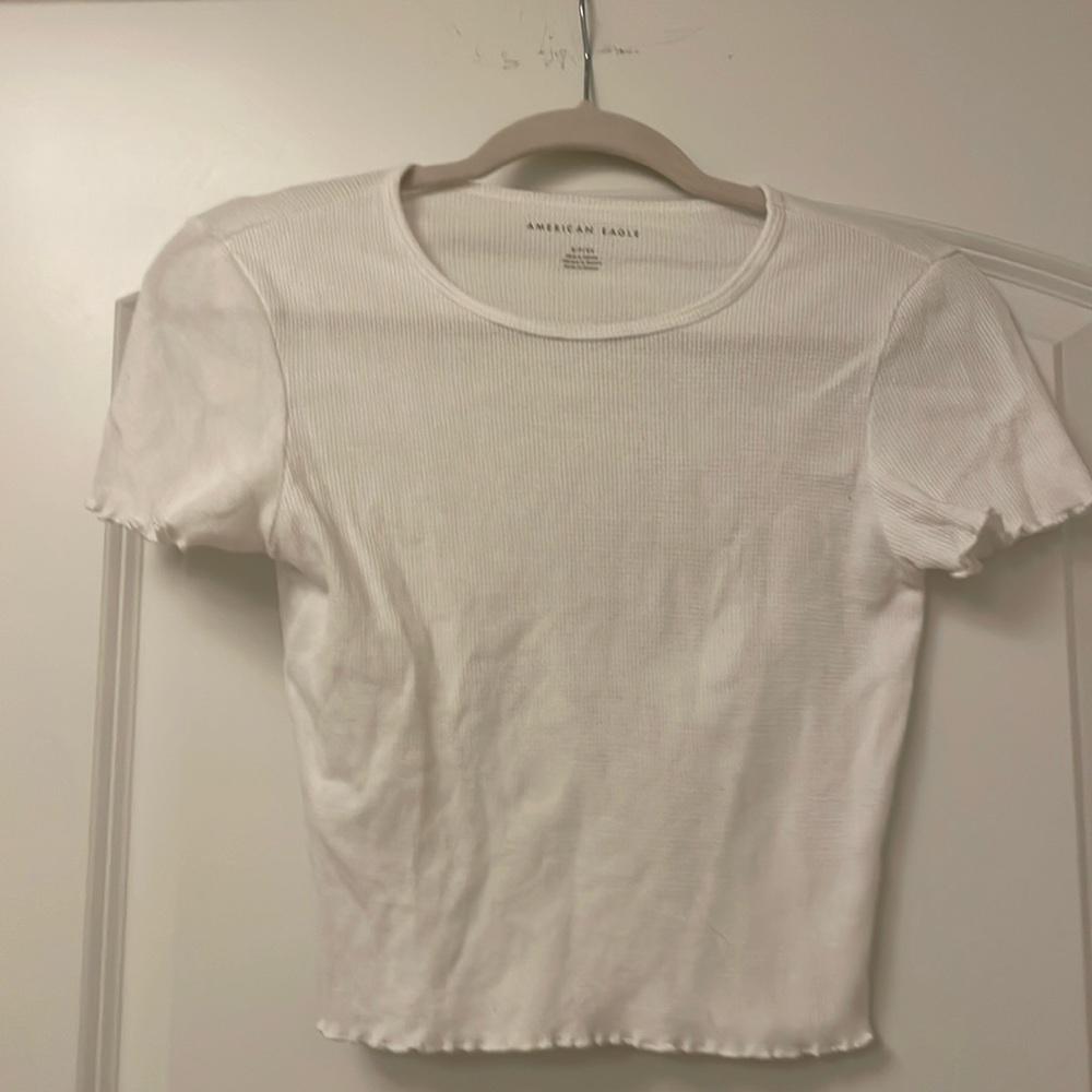 American Eagle Waffle Ruffle Cropped Tee
